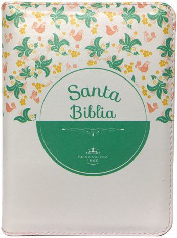Biblia de promesas blanca con flores y cierre Reina Valera 1960