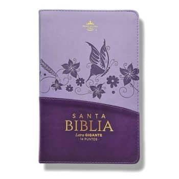 Biblia Reina Valera 1960, Tamaño Manual, Letra Gigante, Imitación Piel, Índice, Cierre, Mariposa, Lila