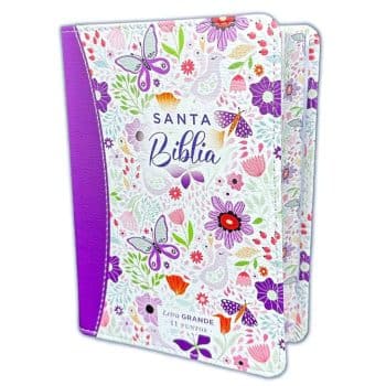 Biblia Reina Valera 1960, Tamaño Bolsillo, Letra Grande, Símil Piel, Primaveral, Lila