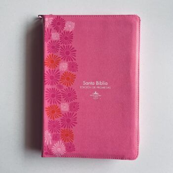 Biblia de Promesas Reina Valera 1960, Letra Gigante, Piel, Índice, Cierre, Floral, Fucsia