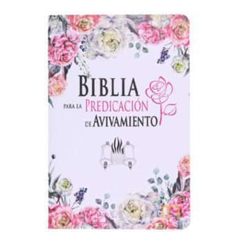 Biblia para la predicación de avivamiento Reina Valera 1960, Letra Grande, Símil Piel, Blanco Flores