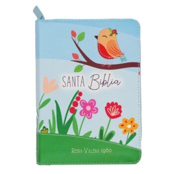 Biblia Reina Valera 1960, Tamaño Bolsillo, Símil Piel, Cierre, Primaveral Pájaro Flores, Azul