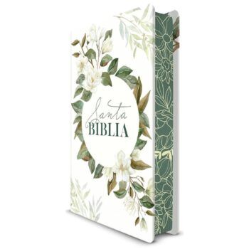 Biblia Reina Valera 1960, Tamaño Manual, Letra Grande, Tapa Dura, Diseño Floral, Blanco Verde
