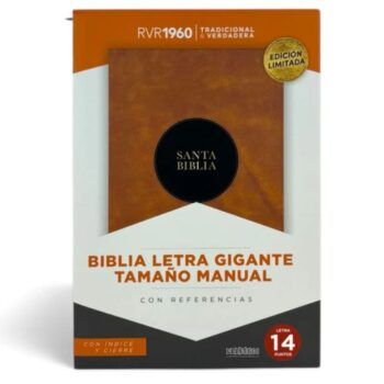 Biblia Reina Valera 1960, Tamaño Manual, Letra Grande, Símil Piel, Índice, Cierre, Marron