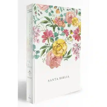 Biblia Reina Valera 1960, Tamaño Manual, Letra Grande, Tapa Dura, Blanco, Flores Rosadas