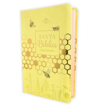 Biblia Reina Valera 1960, Tamaño Manual, Letra Grande, Símil Piel, Amarillo, Abejas, Canto de color