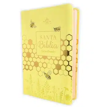 Biblia Reina Valera 1960, Tamaño Manual, Letra Grande, Símil Piel, Amarillo, Abejas, Canto de color