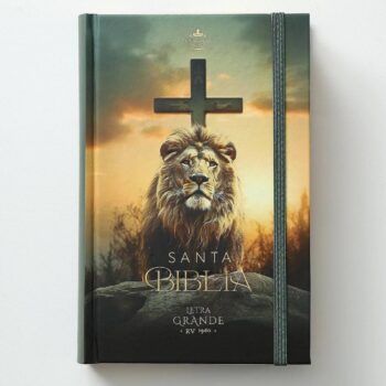 Biblia Reina Valera 1960, Tamaño Manual, Letra Grande, Tapa Dura con Elástico, León y Cruz