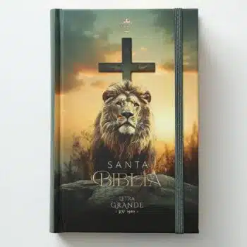 Inicio Biblia Reina Valera 1960, Tamaño Manual, Letra Grande, Tapa Dura con Elástico, León y Cruz