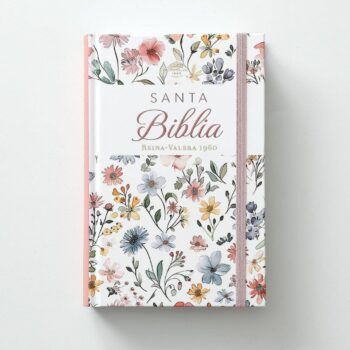 Biblia Reina Valera 1960, Letra Grande, Tapa Dura con Elastico, Blanco, Flores, Canto pintado