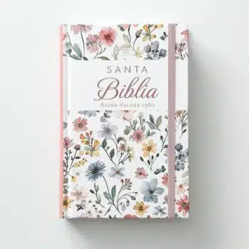 Inicio Biblia Reina Valera 1960, Letra Grande, Tapa Dura con Elastico, Blanco, Flores, Canto pintado