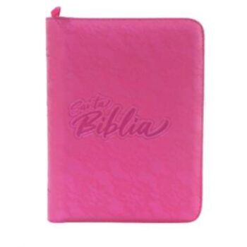 Biblia Reina Valera 1960, Tamaño Manual, Símil Piel, Cierre, Fucsia, Canto Blanco