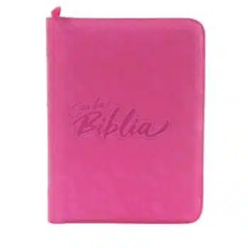 Inicio Biblia Reina Valera 1960, Tamaño Manual, Símil Piel, Cierre, Fucsia, Canto Blanco