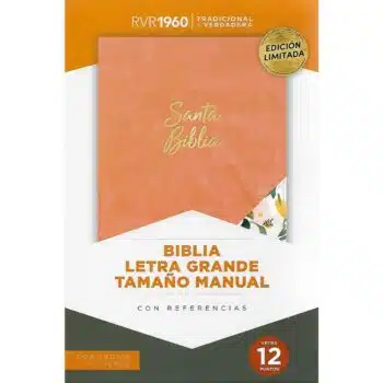 Inicio Biblia Reina Valera 1960, Tamaño Manual, Letra Grande, Símil Piel, Índice, Cierre, Coral, Flores