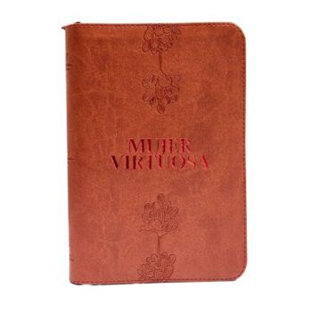 Biblia Mujer Virtuosa, Reina Valera 1960, Letra Grande, Símil Piel, Cierre, Naranja, Canto Plateado