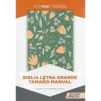 Biblia Reina Valera 1960, Tamaño Manual, Letra Grande, Símil Piel, Verde Flores
