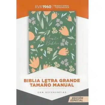 Inicio Biblia Reina Valera 1960, Tamaño Manual, Letra Grande, Símil Piel, Verde Flores