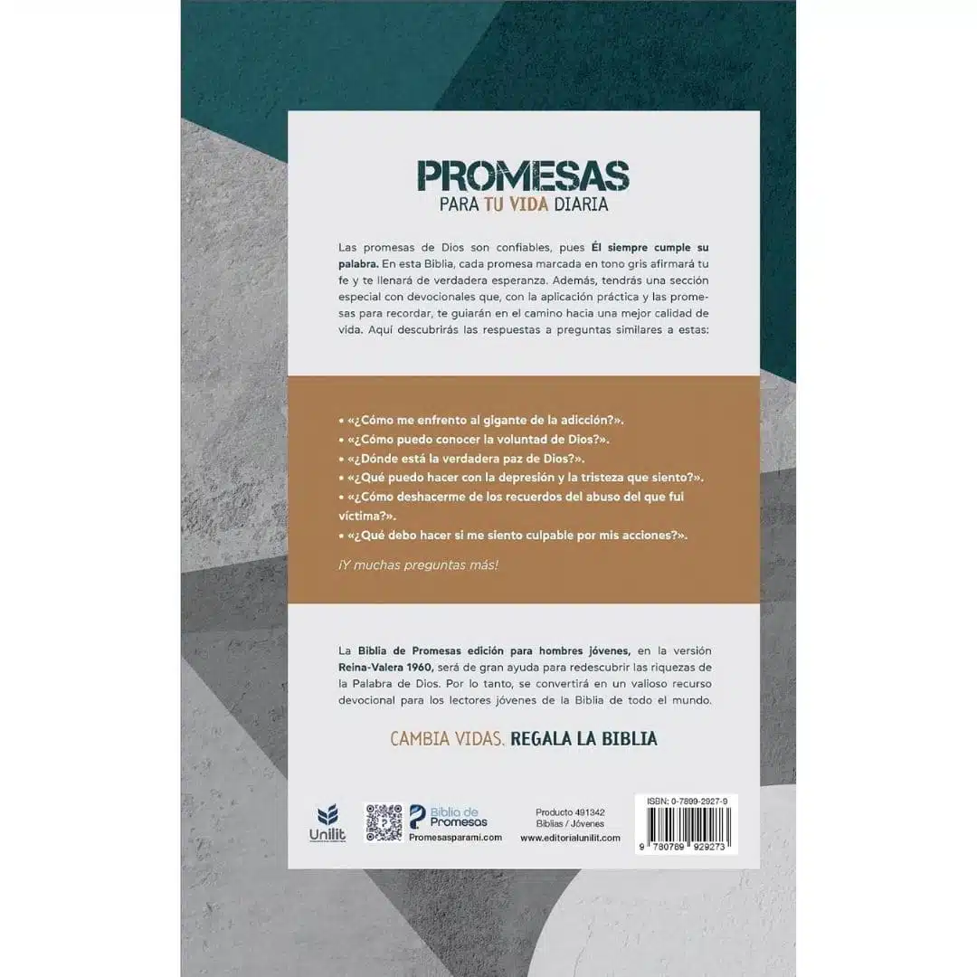 Biblia de Promesas para Hombres Jóvenes Reina Valera 1960, Letra Grande, Tapa Dura, Azul-Gris 9780789929273 Biblia de Promesas para Hombres Jóvenes Reina Valera 1960, Letra Grande, Tapa Dura, Azul-Gris - Imagen 6