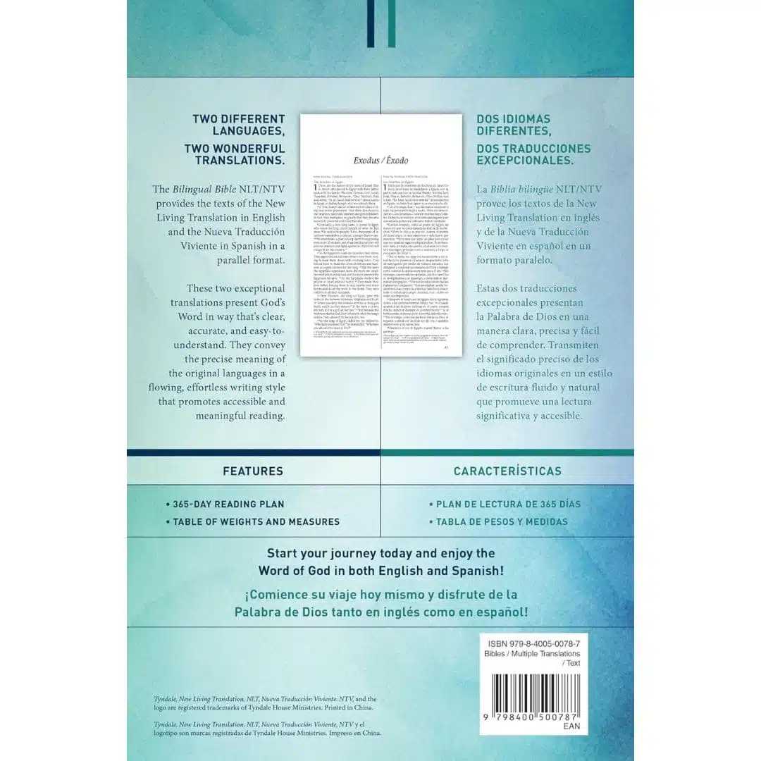 Biblia Bilingüe NLT/NTV, Tapa Blanda, Azul 9798400500787 Biblia Bilingüe NLT/NTV, Tapa Blanda, Azul - Imagen 4